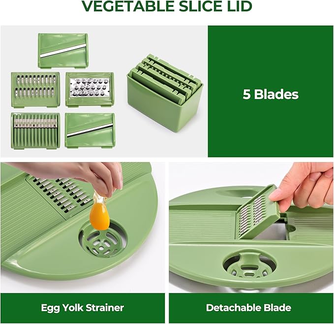 SUSTEAS Salad Spinner Large, Vegetables Wash Bowl, Fruits & Herb Lettuce Dryer with 5 Blade Slicer Egg Yolk Strainer Shredder for Efficient Salad Preparation and Food Washing, 4.25Qt