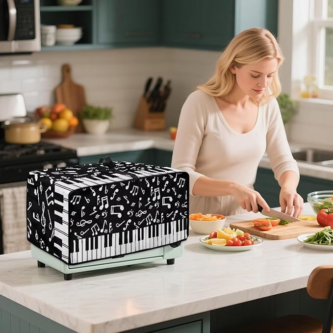 Piano Musical Notes Print Toaster Oven Dust-proof Cover, Heat-resistant Anti Fingerprint Microwave Oven Dust Cover, Kitchen Counter Accessory (Large-18.5 * 22.5 * 12.99 inches)