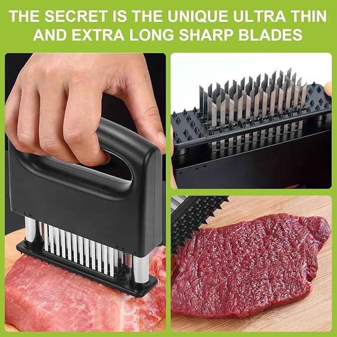 Meat Tenderizer Tool, Meat Tenderizer Stapler with 48 Stainless Steel Ultra Sharp Needle Blades, Compact Cooking Tool for Kitchen Tenderizing Beef Chicken Turkey Steak Veal Pork