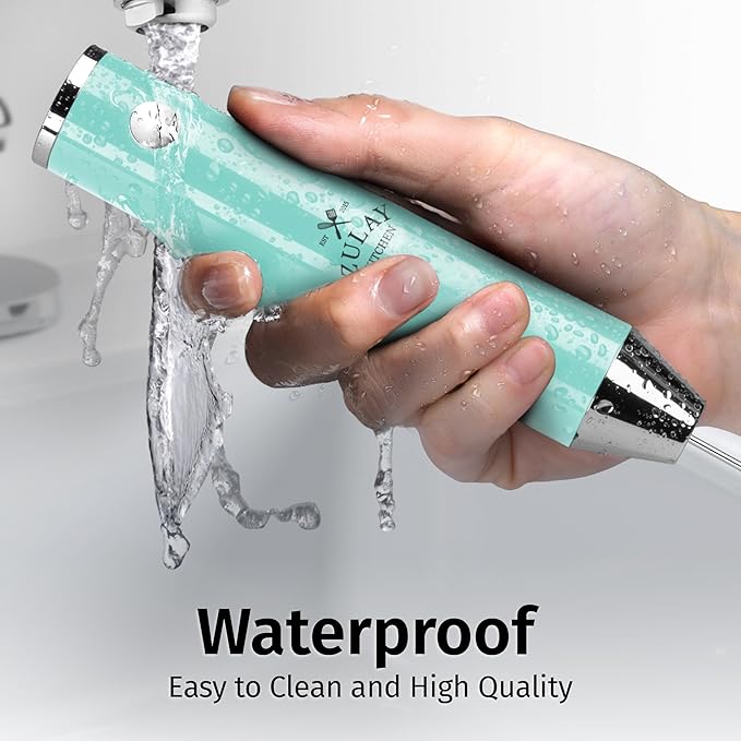 Zulay Kitchen Rechargeable Milk Frother Handheld Lux - Powerful 2-Speed Motor, Waterproof, 2000mAh Battery - Drink Mixer for Latte, Cappuccino, Matcha & Protein Powder - Sky Blue