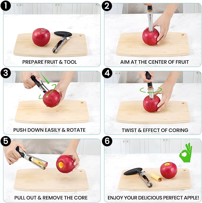 SCHVUBENR Premium Apple Corer Tool - Easy to Use and Clean - Sturdy Apple Core Remover with Sharp Serrature - Stainless Steel Corers for Apple and Pear - Core Fruits with Ease(Black)