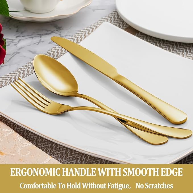 20 Pcs Gold Silverware Set Service for 4, Premium Stainless Steel Flatware Set, Cutlery Utensil Set, Durable Home Kitchen Eating Tableware Set, Include Fork Knife Spoon Set, Dishwasher Safe