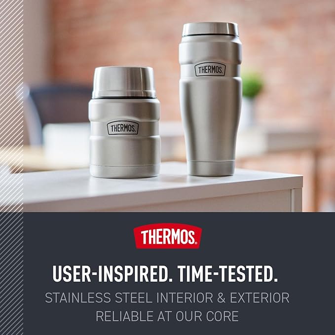 THERMOS Stainless King Vacuum-Insulated Food Jar with Spoon, 16 Ounce, Rustic Red