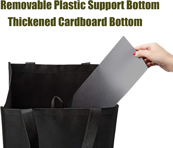 NERUB 10 Pack Reusable Reinforced Handle Grocery Bags - Heavy Duty Large Shopping Totes with Thick Plastic Bottom can hold 40 lbs