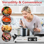 Hot Plate, Techwood Double Burner for Cooking, 1800W Countertop Electric Stoves with Adjustable Temperature & Stay Cool Handles, Dual Cooktop for RV/Home/Camp, Upgraded Version Stainless Steel, Silver
