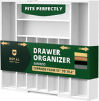 ROYAL CRAFT WOOD Luxury Bamboo Kitchen Drawer Organizer - Silverware Organizer - Utensil Holder and Cutlery Tray with Grooved Drawer Dividers for Flatware and Kitchen Utensils (9 Slot, White)