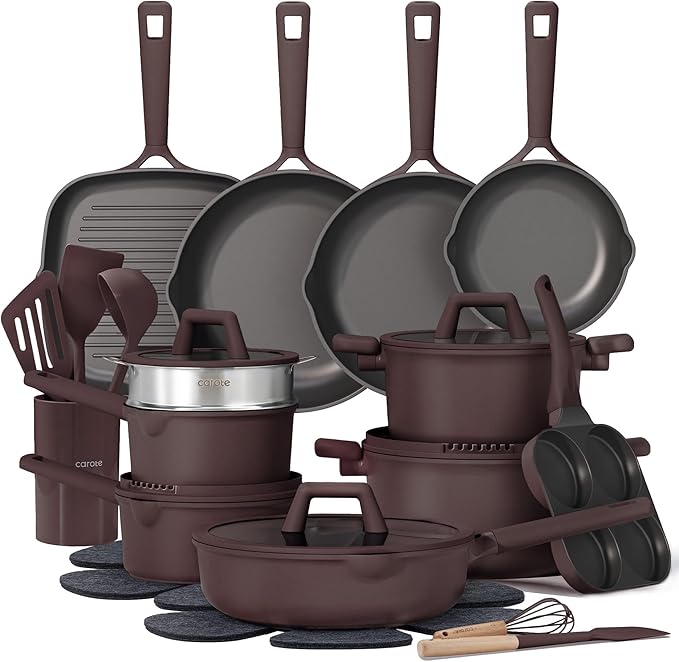 CAROTE 31PCS Pots and Pans Set, Nonstick Cookware Set Kitchen Non Stick Induction Titanium Cookware Non-toxic Granite Cooking set, PFOA Free