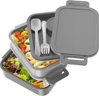 Jelife Adult Bento Box Lunch Box - 3 Layers Stackable Bento Lunch Box for Adults, 72oz Large-Style All-in-One Bento Boxes Leak-Proof Lunchbox with Utensil Sauce Containers for Dining Out,Work, Grey