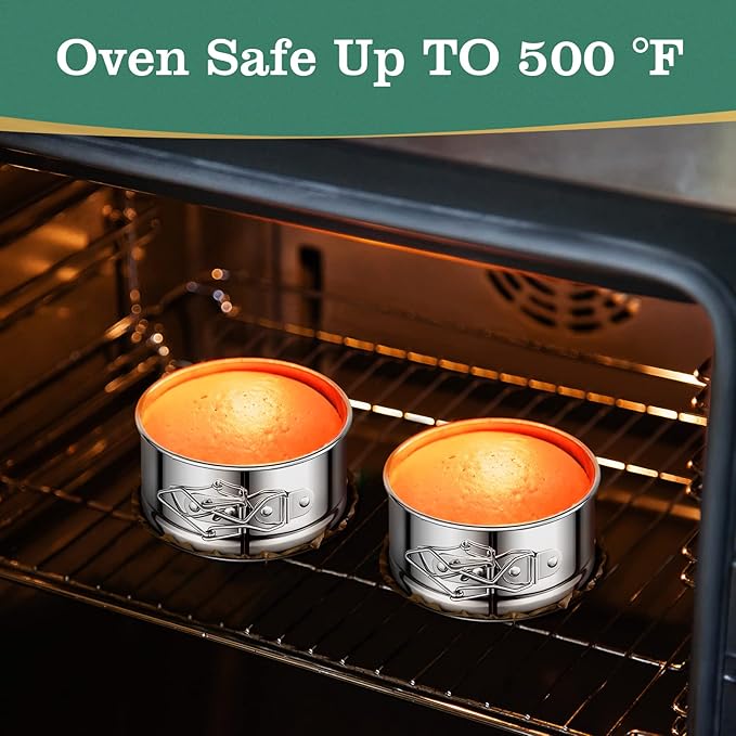 4" Springform Cake Pan, 4 Pcs Stainless Steel Springform Pans with 50 Pcs Paper Liners, Leakproof & Nonstick Cheesecake Pan with Removable Bottom, Small Cake Pan for Mini Pizzas Quiches