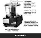 Waring Commercial WFP14SW 3.5 Quart Food Processor, 1 HP Motor, Low Profile Design, Patented LiquiLock Seal Bowl System, Includes Whipping Disc and a Standard S blade for Chopping, Pureeing, and Emulsyfying, 120V, 5-15 Phase Plug