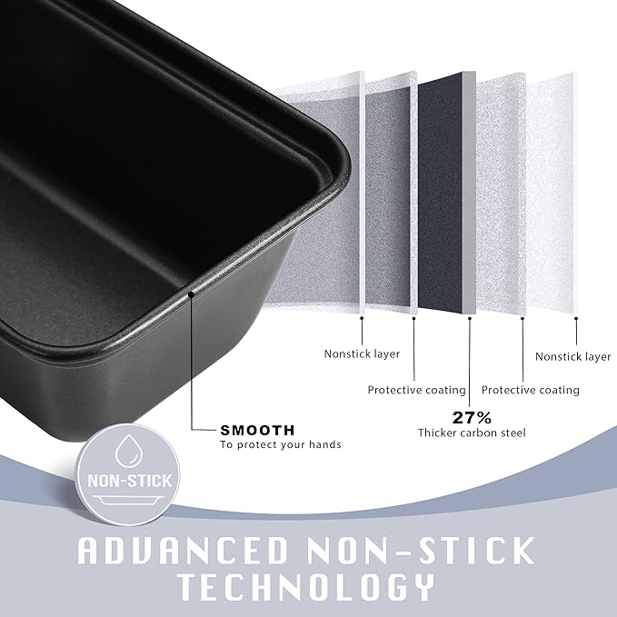 HONGBAKE Mini Loaf Pan for Baking Bread, 6 x 3.3 x 2 In Nonstick Small Banana Bread Tins Set of 3, Tiny Carbon Steel Meatloaf Pan - Dark Grey