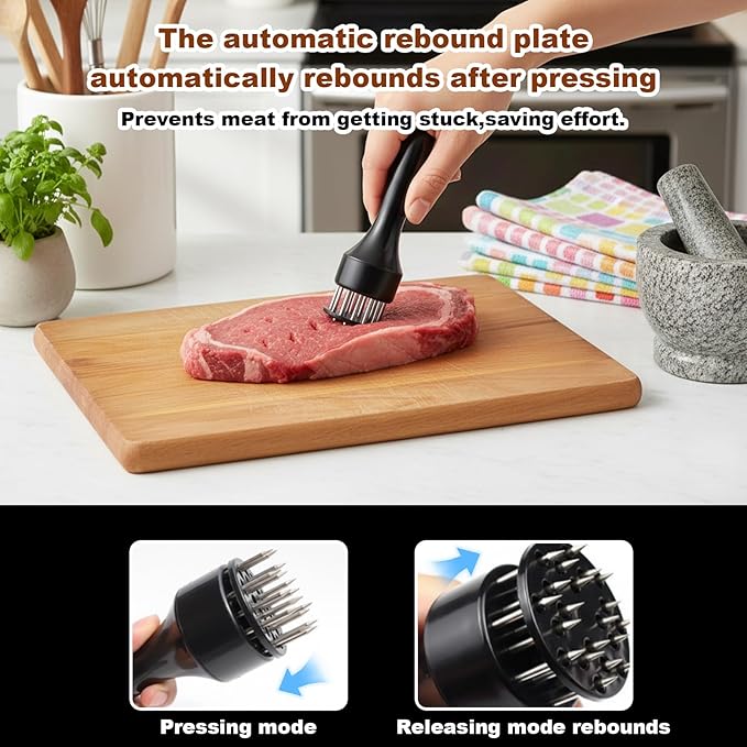 2 Pack Meat Tenderizer Set with Cleaning Brush, 21 Needle Stainless Steel Meat Tenderizer Tool Plus Small Square Head Meat Hammer for Chicken, Steak and Beef Preparation, Black Storage Bag Included