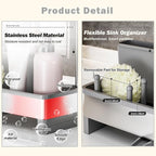 Sponge Holder for Kitchen Sink,Sink Caddy Organizer with Removable Brush Holder,Kitchen Countertop Soap Dispenser Storage with Detachable Towel Rack, Grey