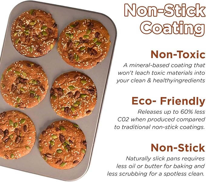 High Carbon Steel Popover Pan - 6-Cavity Non-Stick Tray Mold for Premium Stainless Steel Homemade Cupcakes, Muffins, Breads - Professional Grade for Bakery & Kitchen Oven(Golden)
