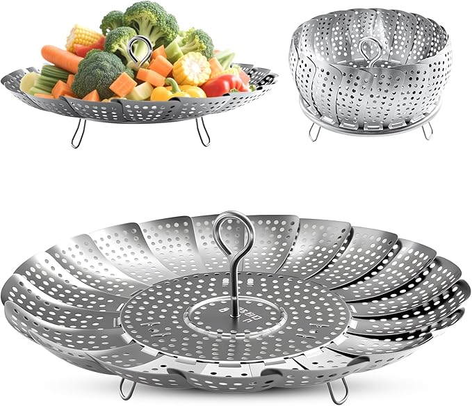 Steamer Basket Stainless Steel Instant Pot Accessories for Food and Vegetable, Zocy Premium Expandable Steam Basket to Fit Various Size Pots Medium (6.1" to 10.2"))