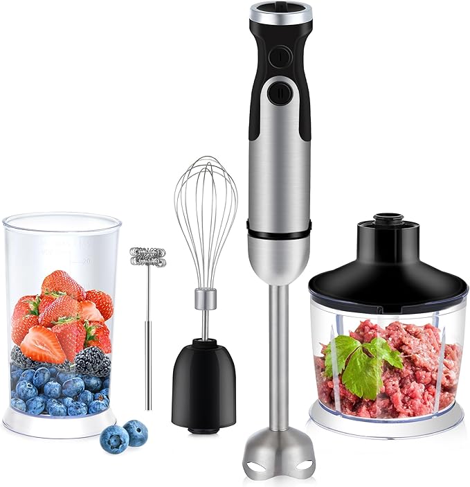 Immersion Hand Blender Multi-Purpose 220V 5 IN 1 Blender Heavy Duty Copper Motor Stainless Steel Finish Includes Whisk Attachment, Chopper and Smoothies Cup (HB3302 EU Plug)