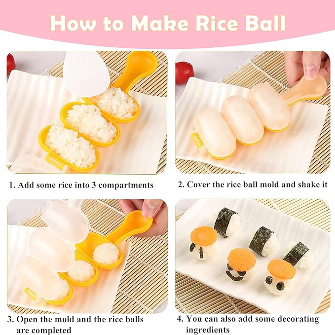 10 Pcs Onigiri Mold Set, Rice Mold Musubi Maker Mold Kit, Non Stick Musubi Maker Press Rice Ball Mold Shaker Donut Shaper Sushi Maker Tool for Kids Bento Lunch and Home DIY