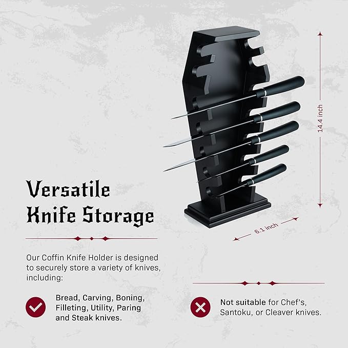 Coffin knife holder has 14 Magnets for 7 knives- Gothic Kitchen Decor and Goth Kitchen Accessories, Gothic Knife Holder, Halloween Knife Holder for Goth Kitchen, Littlesy （Without Knives）