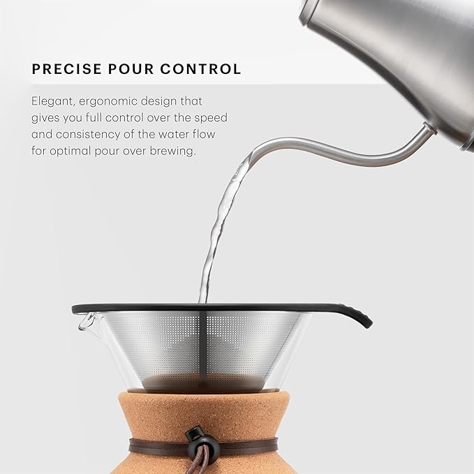 Bodum 27oz Melior Gooseneck Electric Water Kettle, Pour Over Coffee & Tea, Brushed Stainless Steel