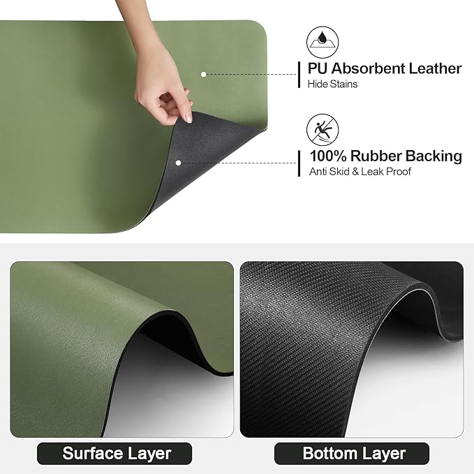 Ecotrim - Dish Drying Mat for Kitchen Counter | Coffee Bar Mat for Countertops | Heat Resistant Drainer Mat with Non-slip Rubber Backed | Hide Stain Kitchen Absorbent Draining Mat | Green 16"x18"