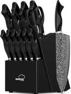 Knife Set, 15 Pieces Kitchen Knife Set with Built in Sharpener, High Carbon German Stainless Steel Knife Block Set, Dishwasher Safe