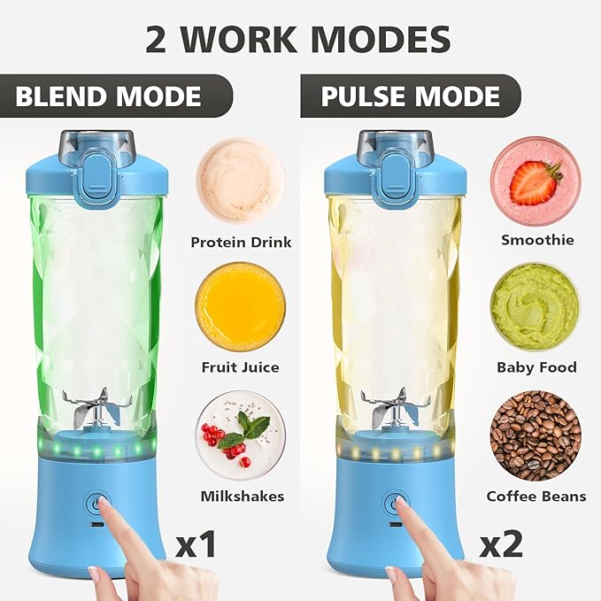 Portable Blender for Shakes and Smoothies- Personal Juicer 20 OZ Electric Protein Shaker Bottle with Insulated Sleeve, USB-C Rechargeable,Travel Lid-Small Blender Cup for Kitchen, Office, Gym,Travel
