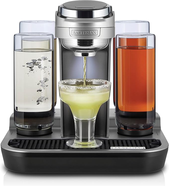 Bartesian Professional Cocktail Machine and Margarita Maker - High Capacity Bar Cocktail Mixer with 5 Premium Glass Bottles for Parties and Entertaining - Push-Button Technology and Easy Clean Design