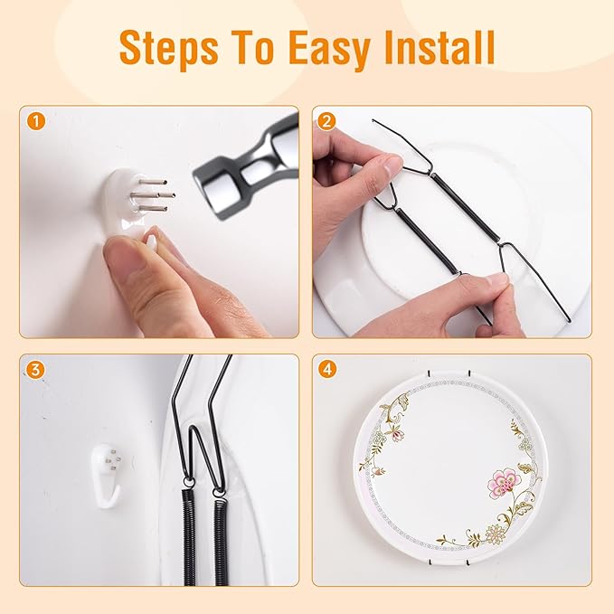 Bilillo 4 Pack Plate Hangers for The Wall, Suitable for 12-16 Inch Decorative Plate,Invisible Heavy Duty Wire Plate Holder with Wall Hooks, Plate Hangers for Displaying Plates, Platter, Dish (Black)