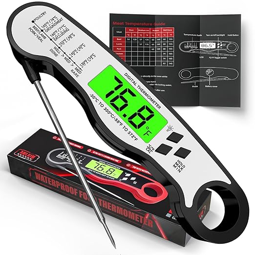 AWLKIM® Meat Thermometer Digital - Fast Instant Read Food Thermometer for Cooking, Candy Making, Outside Grill, IP67 Waterproof Kitchen Thermometer with Backlight, Stocking Stuffers for Men - Black
