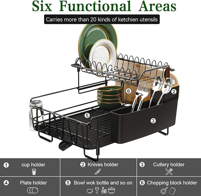 Runnatal 2-Tier Dish Drying Rack with Drainboard Set, Stainless Steel Detachable 2-in-1 Large-Capacity 2-Tier Over The Sink Anti-Rust Dish Rack and Dish Drainer for All Kitchen
