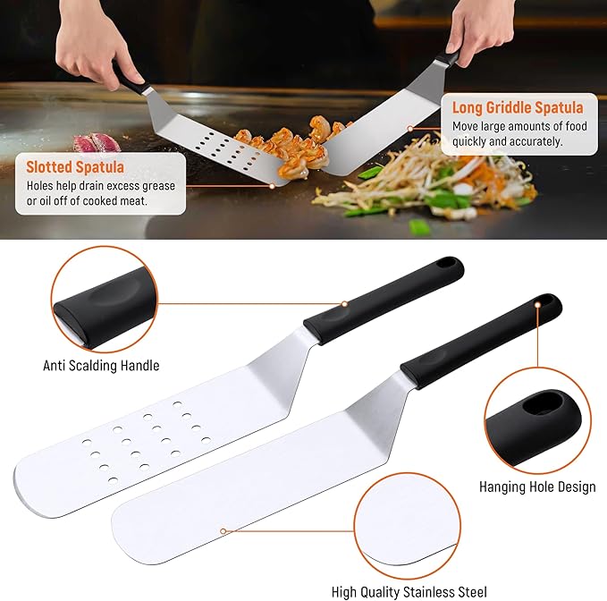 Griddle Accessries Kit, 20Pcs Stainless Steel Metal Spatula Set, Grill BBQ Spatula Utensils Set with Storage Bag, Professional Grill Spatula Set for Men Women Outdoor BBQ & Camping
