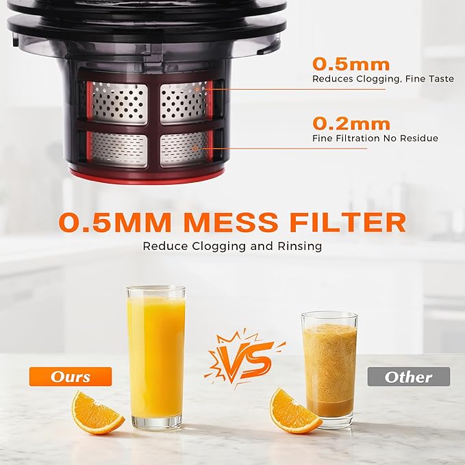 Cold Press Juicer, 5.5inch Wide Feed Chute Juicer Machine, Slow Masticating Juicer for Whole Vegetables & Fruits, Gray