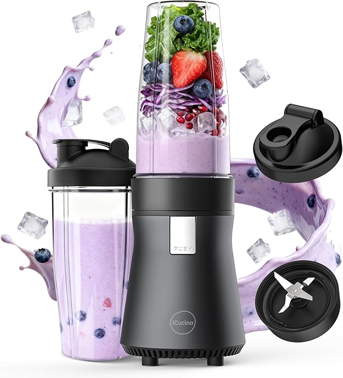 iCucina Smoothie Blender, Personal Blender for Shakes and Smoothies, 700W Pulse Technology Single Serve Blenders with 2 x 28oz Protable Cups for Ice Crush, Frozen Fruit Drinks