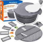 HomeHacks Salad Spinner Large Lettuce Spinner, Large Fruit Cleaner with Double Drainage Holes, 5 Chopping Blades, High Efficiency for Kitchen Washing & Drying Leafy Vegetables, Easy Press (Grey)