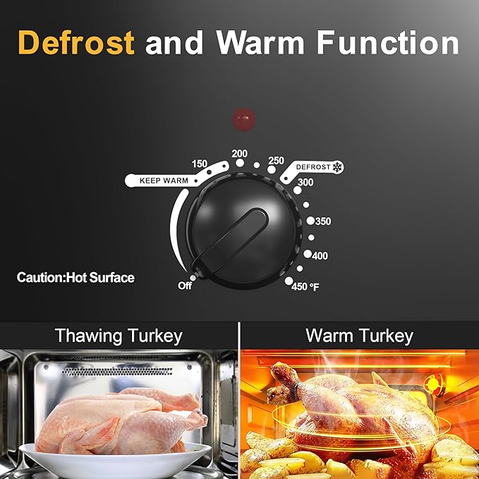 Sunvivi 22lb 18-Quart Roaster Oven, Electric Roaster Oven with Self-Basting Lid, Turkey Roaster with Unique Defrost/Warm Function, Large Roaster with Removable Pan & Rack, Stainless Steel, Black