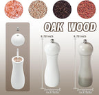 SHIKORI Manual Wooden Salt and Pepper Mills Shakers, 6.5 inch Salt and Pepper Grinders Set,Ceramic Rotor with Strong Adjustable Coarseness-White-2Pcs