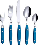 ANNOVA Silverware Set, Retro/Rivet Colorful Stainless Steel Tableware Kitchen Flatware Set Utensils, Includes Dinner Knives, Forks, Spoons, Salad Forks & Dessert Spoons (Blue, 20 Pieces)