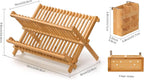Bamboo Dish Drying Rack with Utensil Holder, 2 Tier Collapsible Dish Rack for Kitchen Counter, Large Folding Drying Holder, Dish Drainer, Kitchen Organizers and Storage