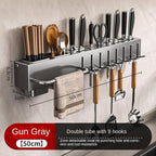 New Multi-Functional Kitchen Rack Home Wall-Mounted Knives Chopstick and Spoon Storage Rack Punch-Free cookware draining Rack, 30, Gray