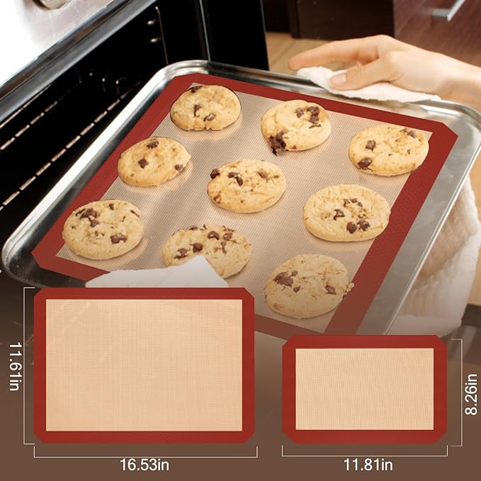 Silicone Baking Mat, 3 Pack Reusable Baking Mat, Non-Stick, Food Safe Silicone Mats for Baking, Oven Baking Sheet for Making Cookies, Macaroons, Bread