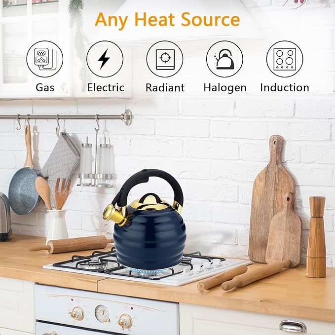 Tea Kettle for Stove Top Whistling Teapot, 3.2Q Tea Pot Stainless Steel Teakettle with Heat Proof Ergonomic Handle