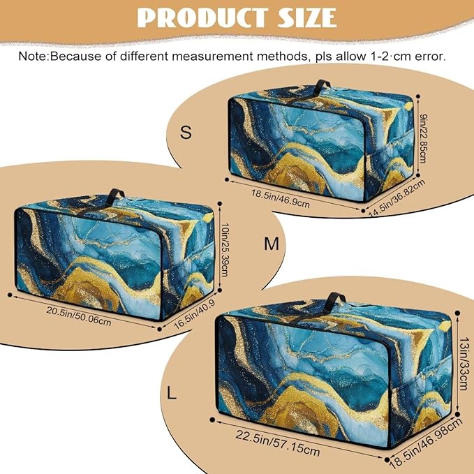 Marble Print Toaster Oven Dust Cover for Kitchen Counter, Heavy Duty Heat-resistant Microwave Oven Protective Cover Air Fryer Covers, Blue & Gold (Small-14.5 * 18.46 * 9 inches)