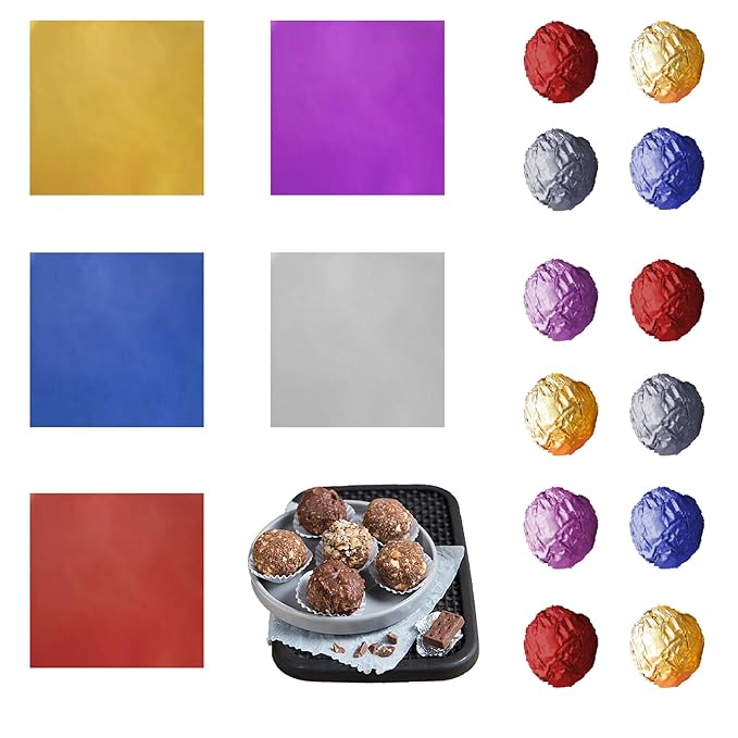 PABCK 500 Pcs 5 Colors Chocolate Candy Wrappers Aluminium Foil Wrapping Papers Square Sweets Lolly Paper Food Tin Foil Wrappers for Candy Packaging Decoration (3.54x3.54 inches)