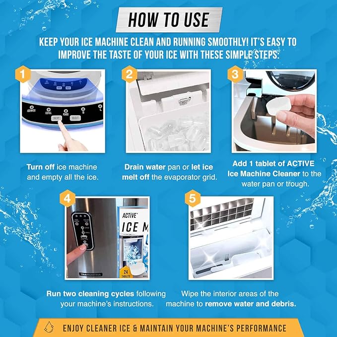ACTIVE Ice Machine Cleaner Maker Descaler - 24 Clean Tablets Compatible with Frigidaire, Opal, GE Profile, Kitchenaid, Nickel Safe Scale Remover for Countertop, Nugget Ice Makers - Bulk 1 Year Supply