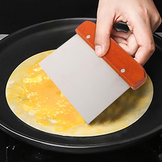 KALLORY Stainless Steel Pancake Spreader and Scraper Set, Small round Portable Crepe Tool with Handheld Design for Home Cooking and Crepe Making, 2pcs Kitchen Gadget
