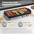 AMZCHEF Double Induction Cooktop with Removable Griddle Pan Non-stick, 1800W 2 burner Portable Induction Stove With Sensor Touch 9 Power Levels, 99 Min Timer, Iron Grey