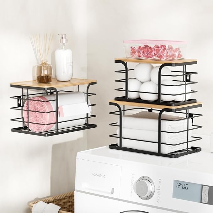 3 Pack Stackable Pantry Organizer,Stainless Steel Trash Bag Holder Dispenser,Kitchen Storage Organization for Kitchen Counter Sink,Laundry Room,Pantry, Black