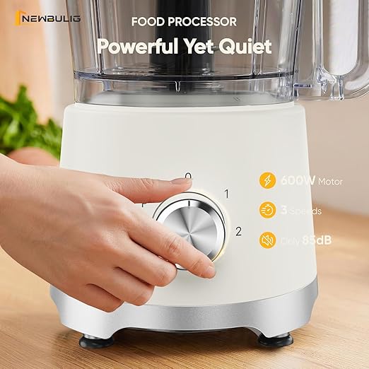 NEWBULIG Food Processor 10.5 Cup, Vegetable Choppers with Slicing Shredding Chopping Kneading, Dishwasher Safe, Food Grinder, Stainless Steel Blades, for Smoothie Fruit Dough, 2.6QT