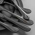 KINGSTONE 20 Piece Teardrop Silverware Set for 4, 18/10 Stainless Steel Flatware Set, Modern Design Cutlery Set for Home/Hotel/Wedding,Mirror Polished and Dishwasher Safe, Black