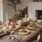 Sweese Plates and Bowls Sets, 18 Piece Dinnerware Set Porcelain Round Dinner Set for 6, Scratch Resistant Dishes Set, Dishwasher and Oven Microwave Safe Handpainted Swirl Dishware Sets, Neutral